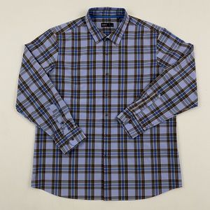 Quieti Performance Blue and Brown Plaid Button Down Shirt